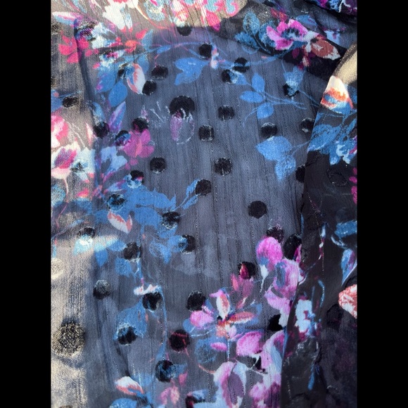 Worn Once--Black Floral Dotted Trench Duster Open-Tunic/Cardigan - Picture 2 of 15